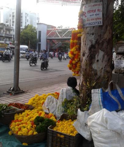 Flower seller woman awaiting customers